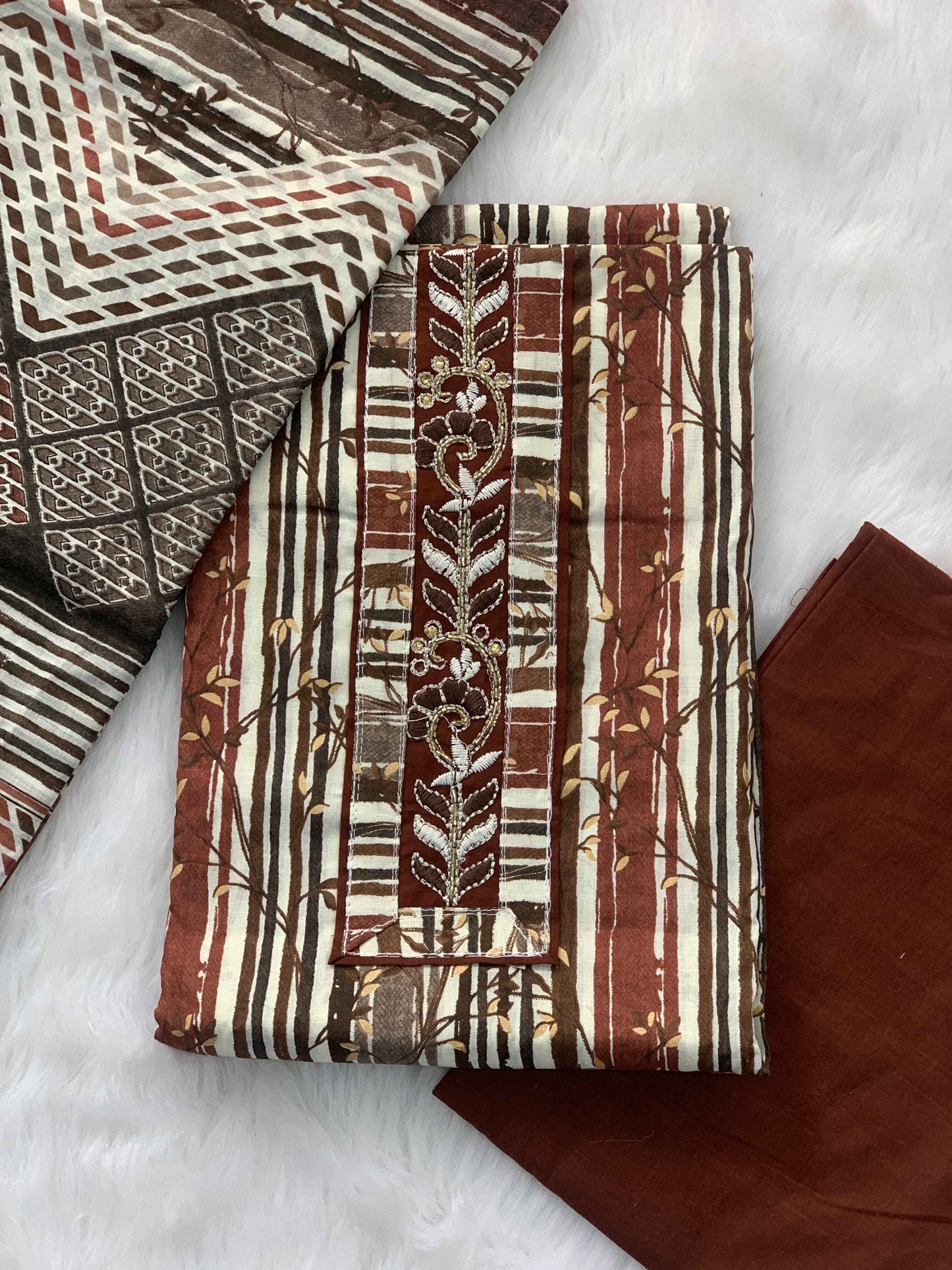 Brown Printed Cotton suit Set