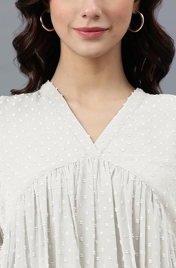Women'S Dobby Chiffon Woven Design Flared Dress