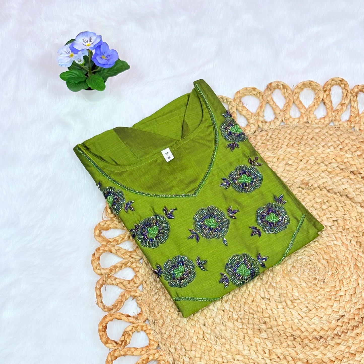 Women's Olive Green Silk Blend Kurti with Hand Embroidery Kurti