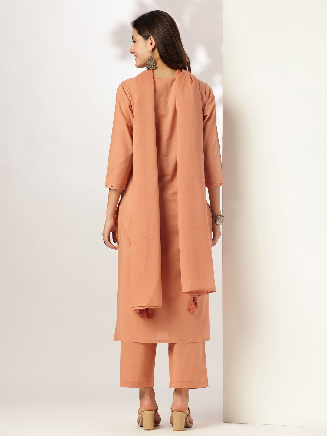 Women's Rust Pure Cotton Solid Straight Kurta Set