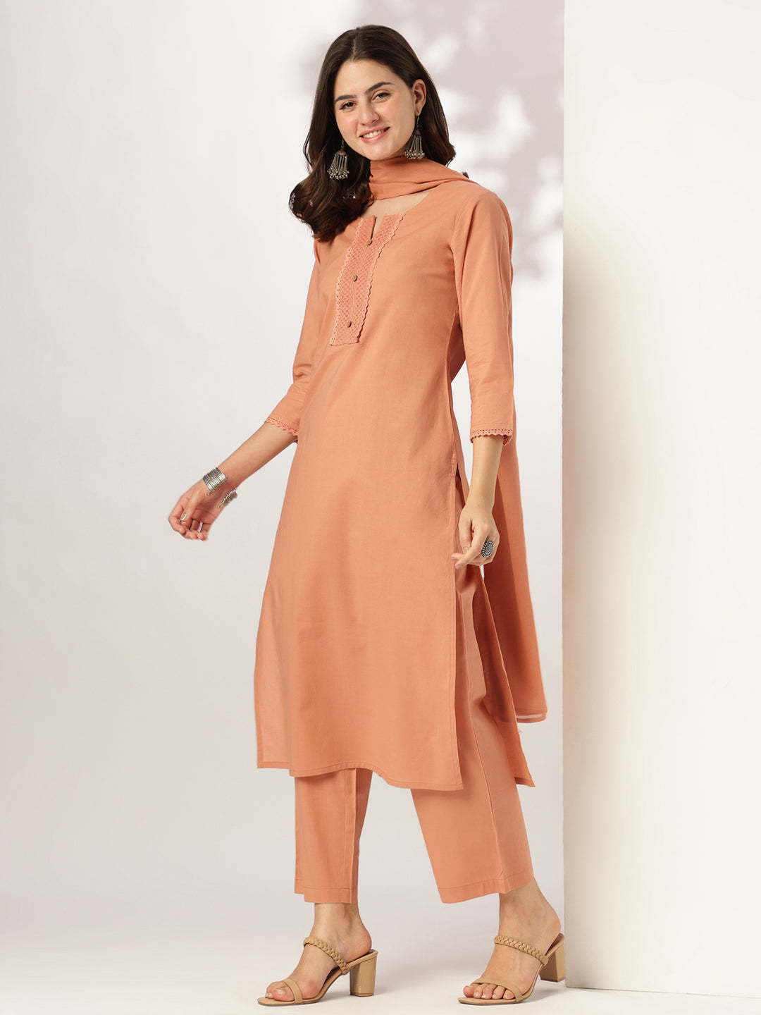 Women's Rust Pure Cotton Solid Straight Kurta Set