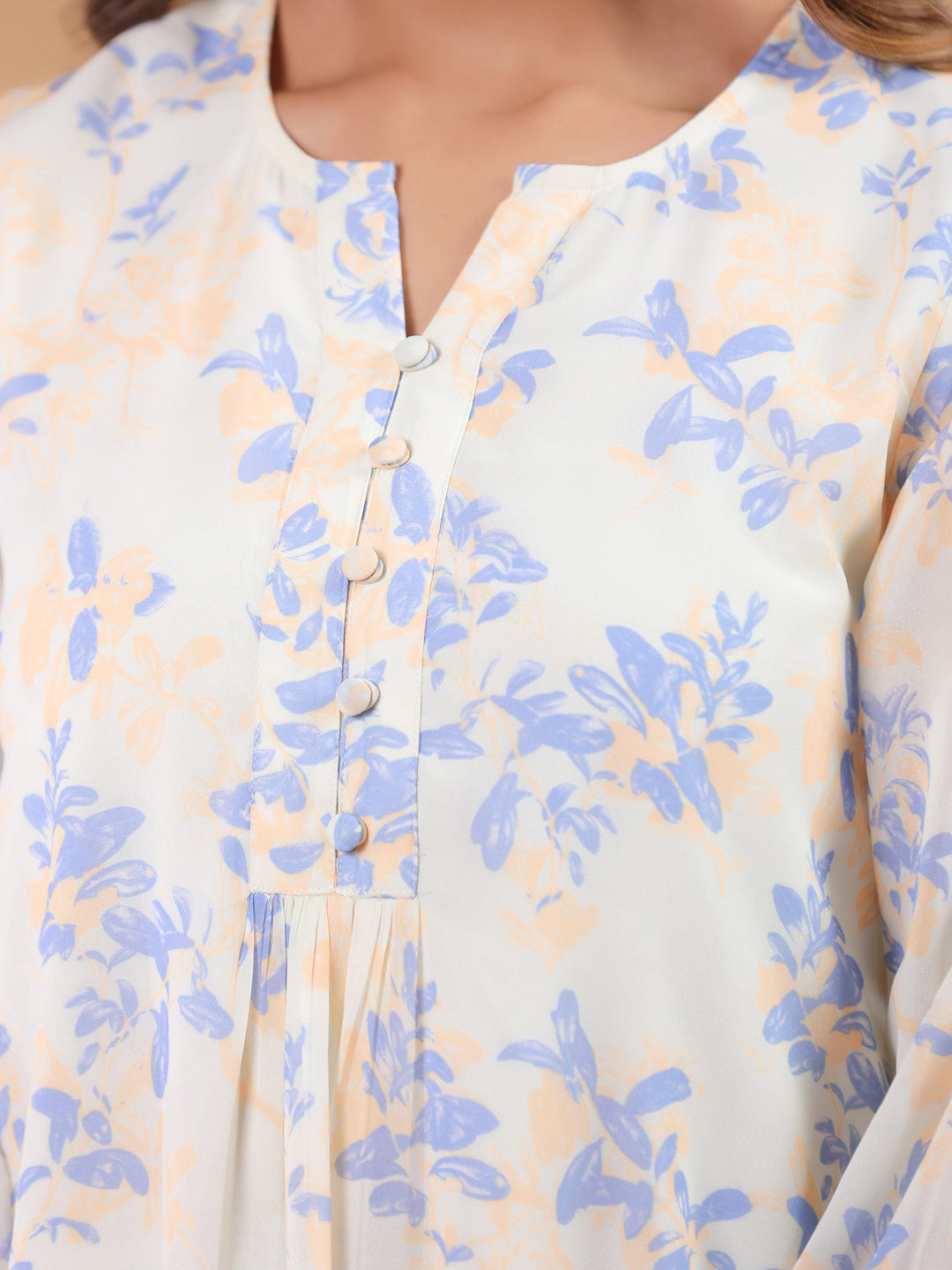 Women's Georgette Floral Printed Gathered Tunic