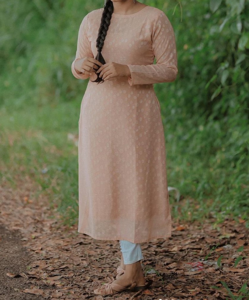 Peach Shimmer Full-sleeve Kurti