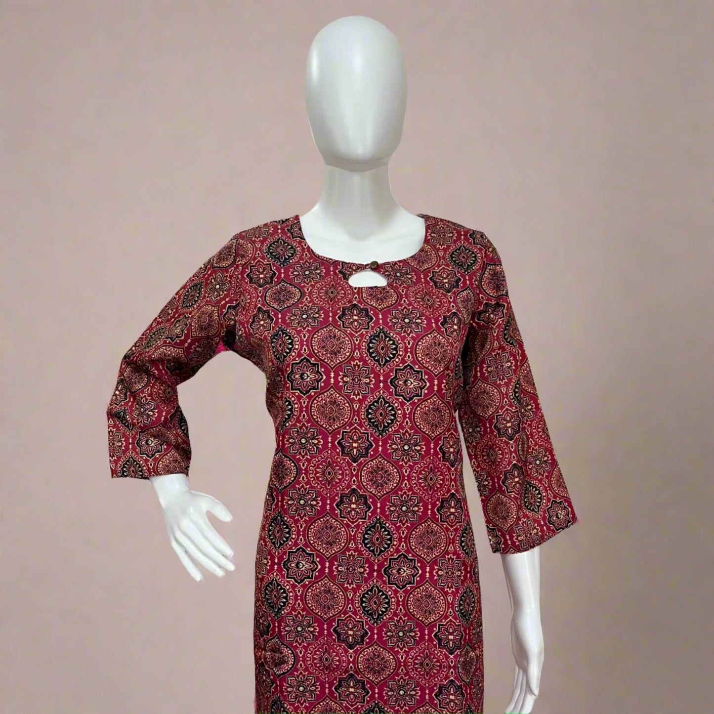 Pink Ajrakh Modal Silk Kurta