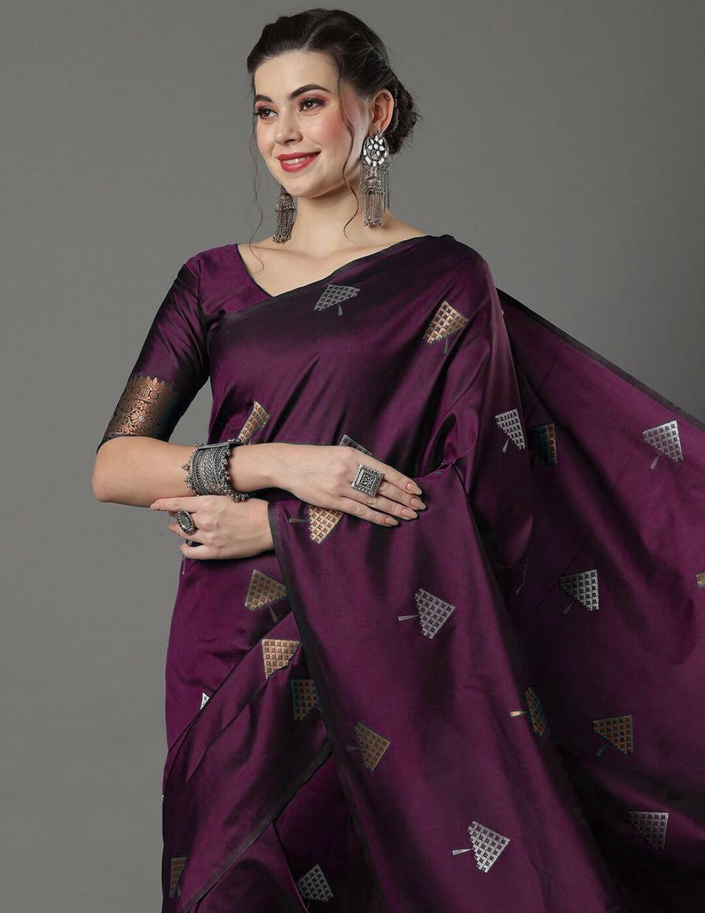 Wine Woven Saree With Unstitched Blouse