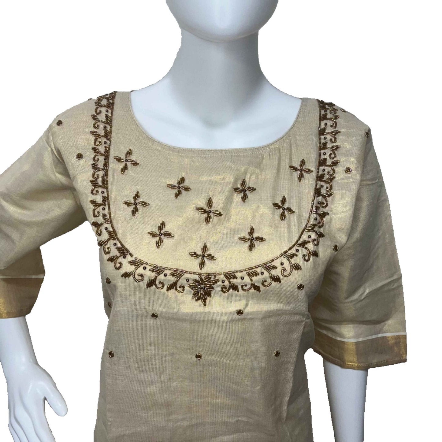 Kerala Handwork Tissue Kurti with Slit
