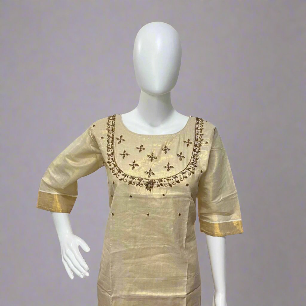Kerala Handwork Tissue Kurti with Slit