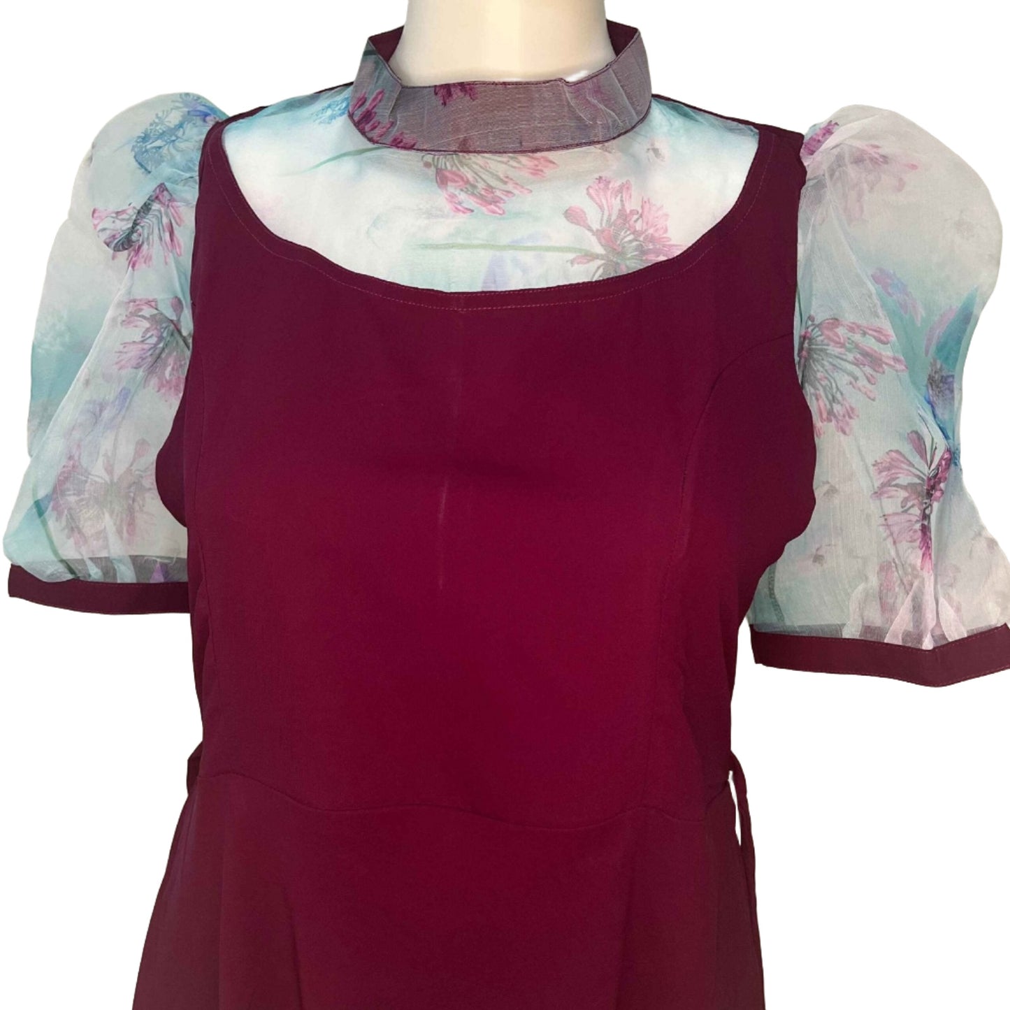 Women's Purple Color Dress With Puff Sleeve