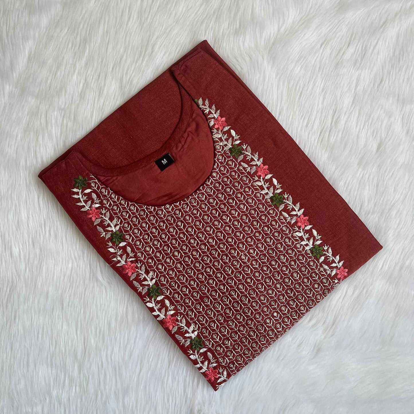 Women's Onion Pink Vichitra Silk Stitched Kurti with lining