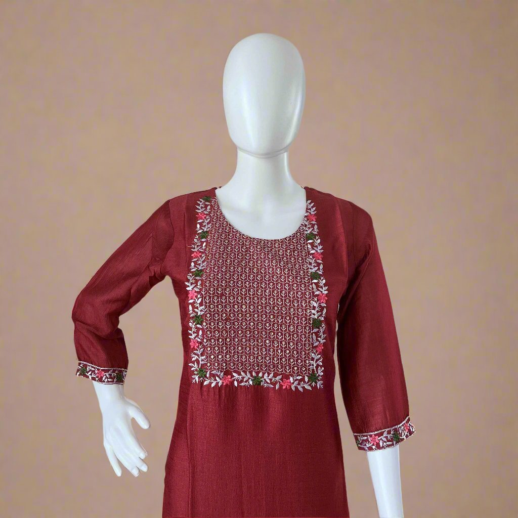Women's Onion Pink Vichitra Silk Stitched Kurti with lining