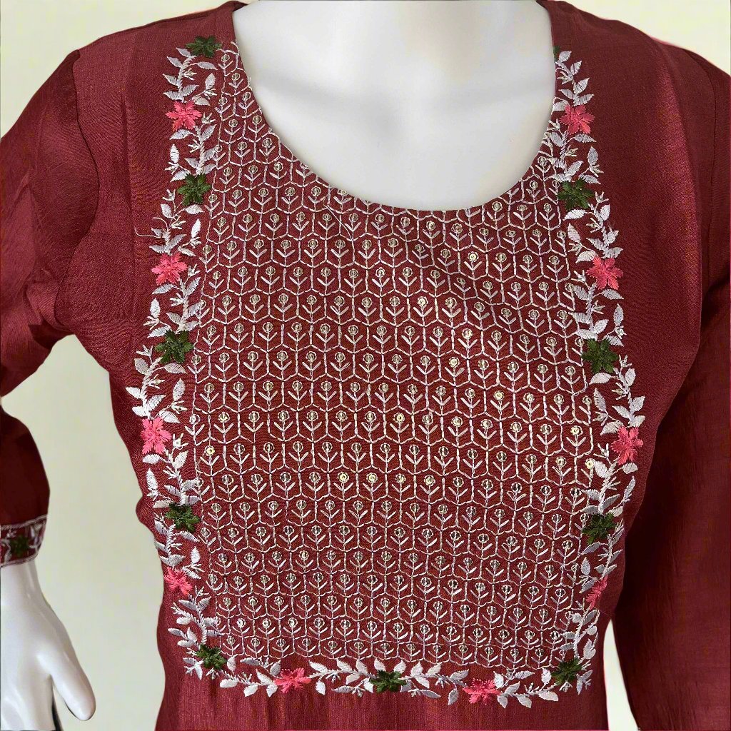 Women's Onion Pink Vichitra Silk Stitched Kurti with lining