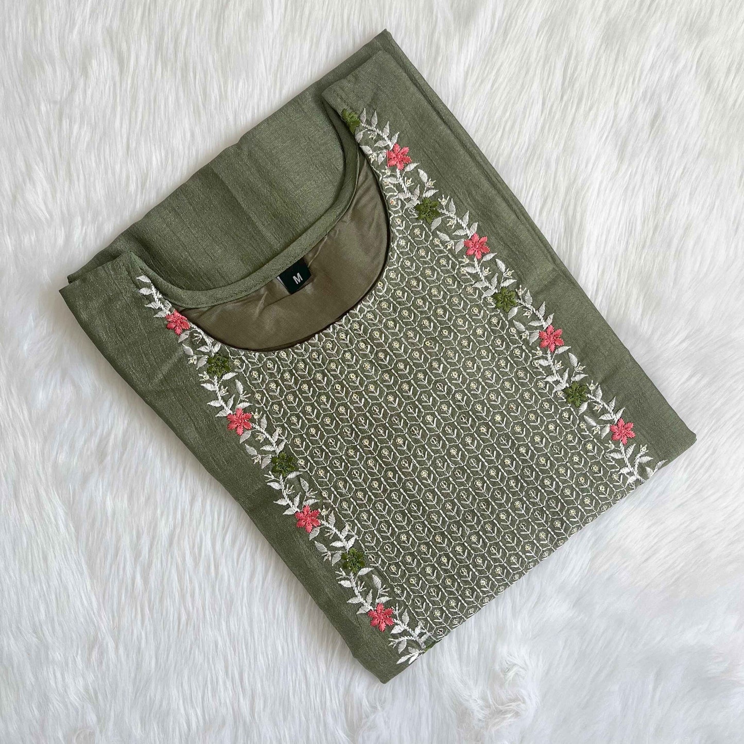 Women's Pastel Green Vichitra Silk Stitched Kurti with lining