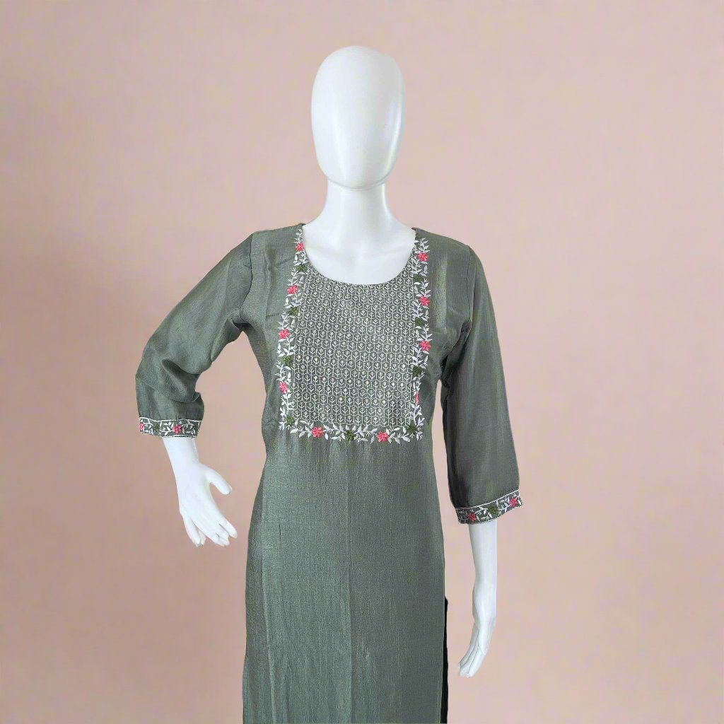 Women's Pastel Green Vichitra Silk Stitched Kurti with lining