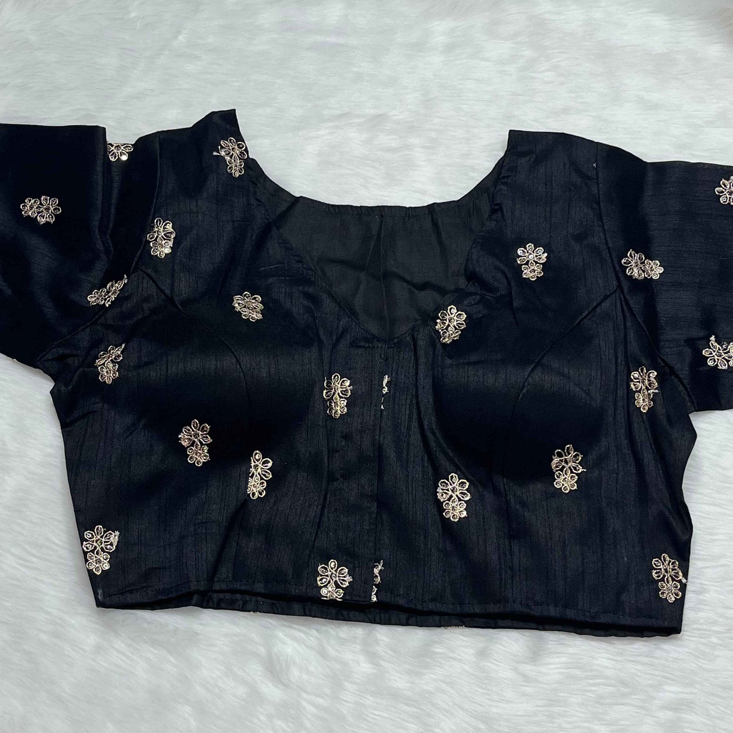 Raw Silk Padded Readymade Black Blouse