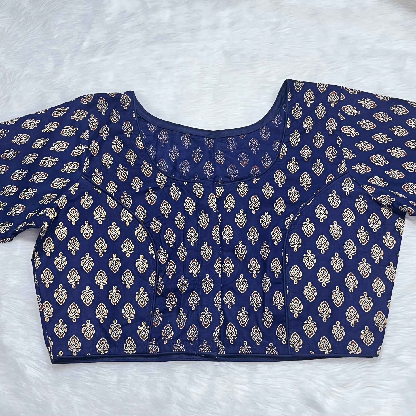 Pure Ajrakh Non-Padded Cotton Readymade Dark Blue Blouse