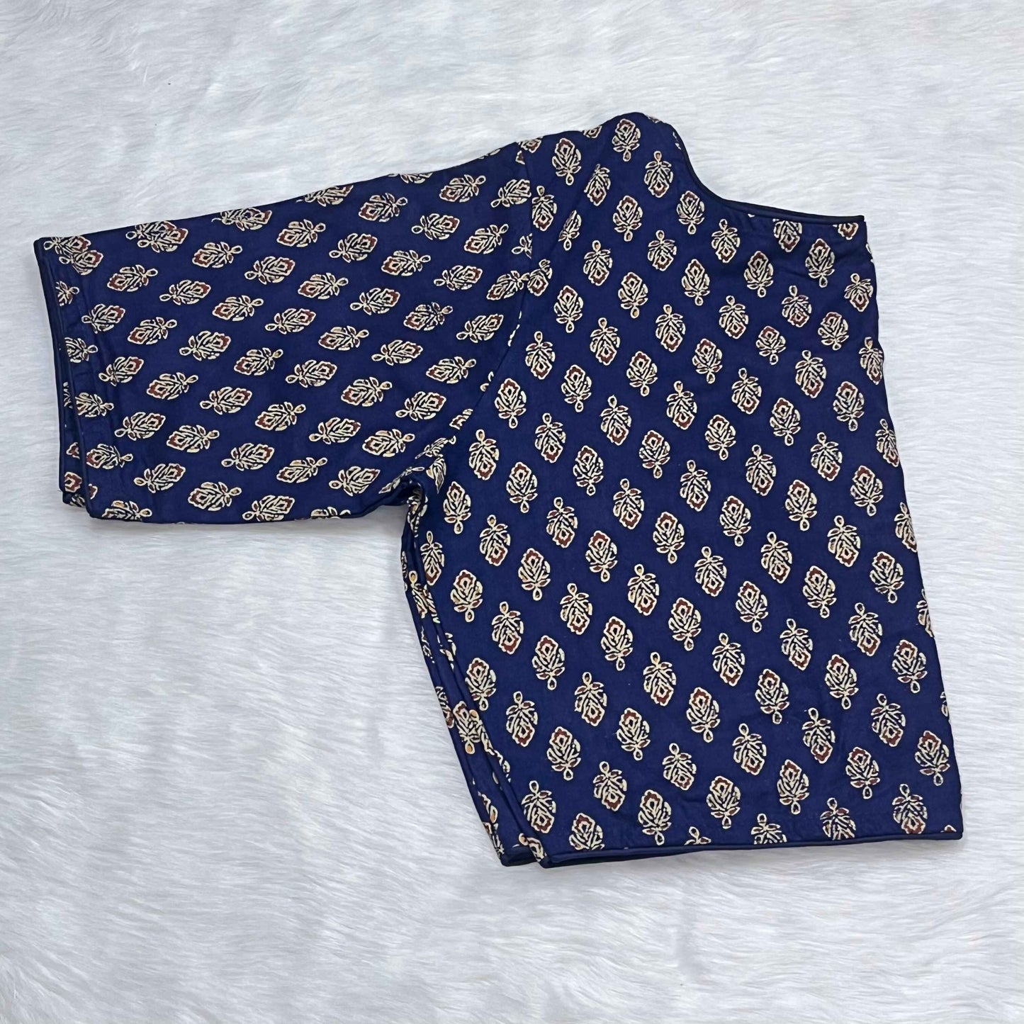Pure Ajrakh Non-Padded Cotton Readymade Dark Blue Blouse