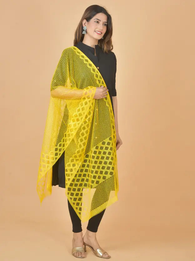 Women's Net Self Design Yellow Dupatta