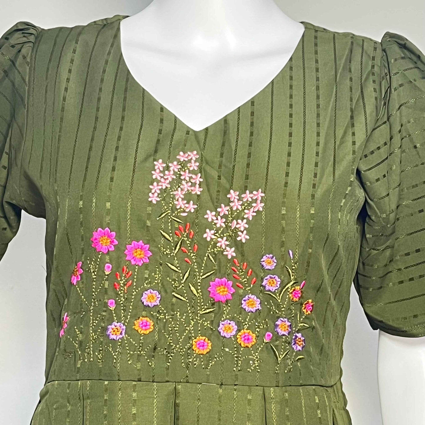 Women's Poly Cotton with Self Thread Weave Floral Embroidery A-Line Kurti