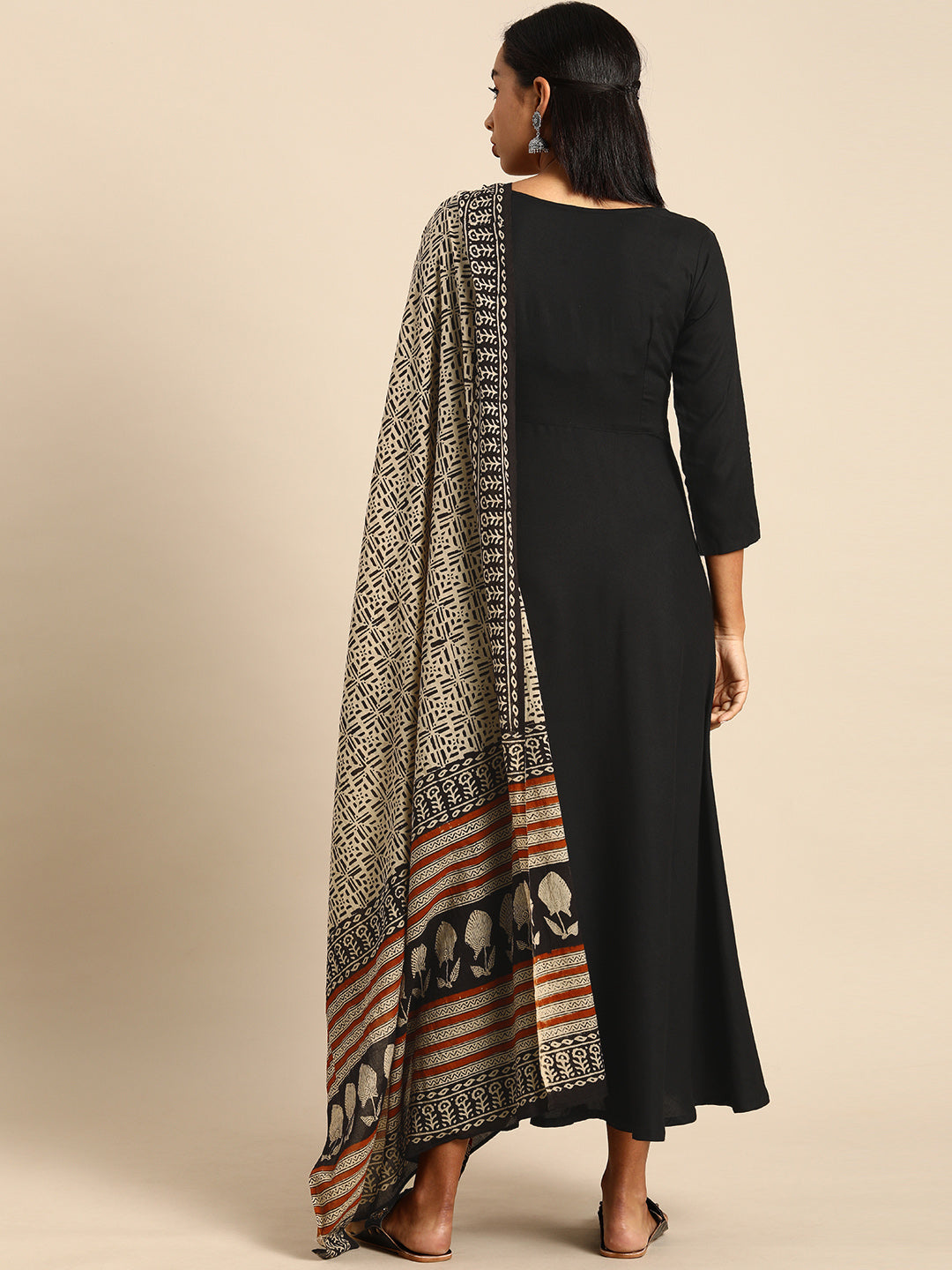 Women's Black Rayon Kurta With Dupatta