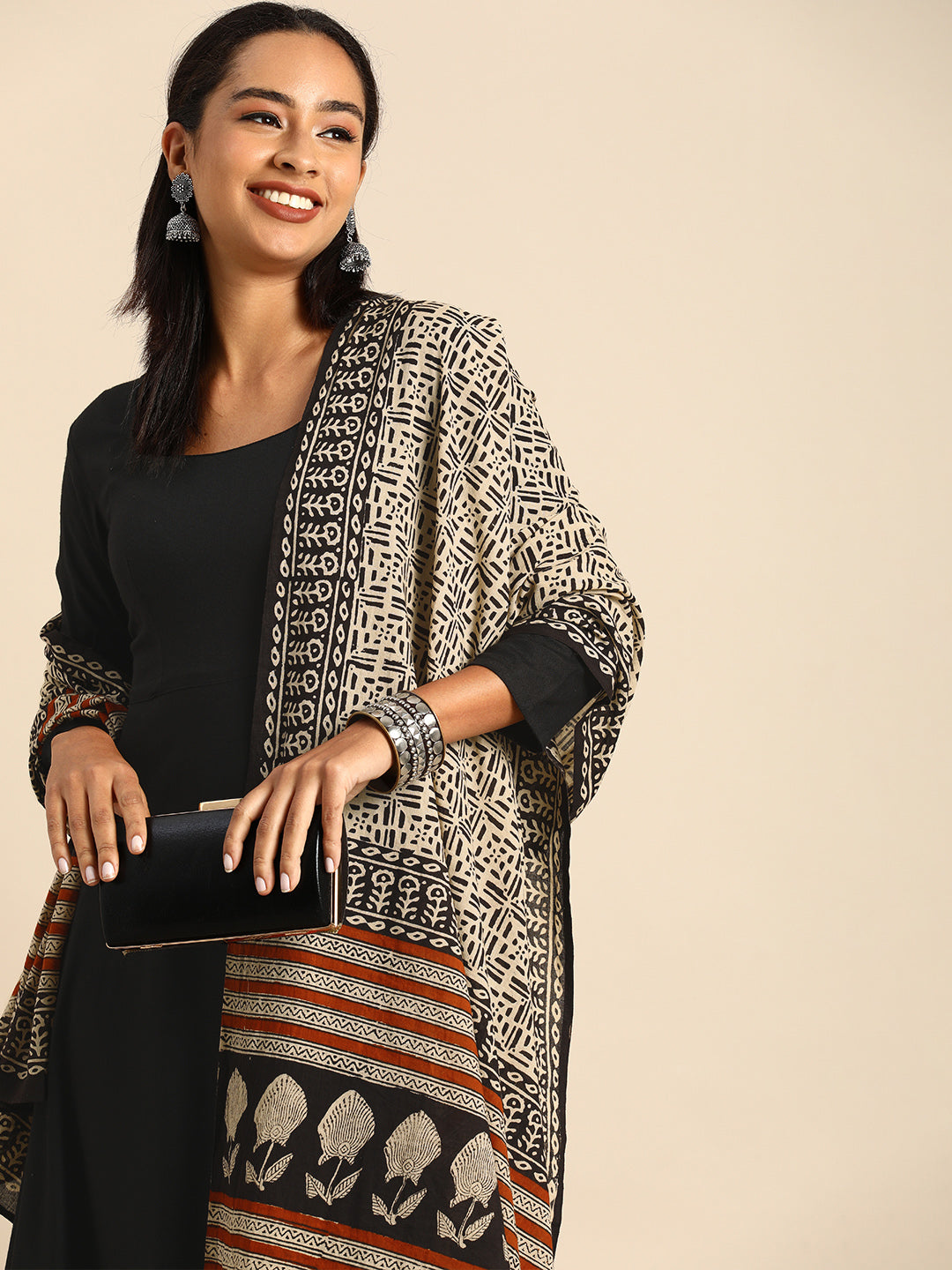 Women's Black Rayon Kurta With Dupatta