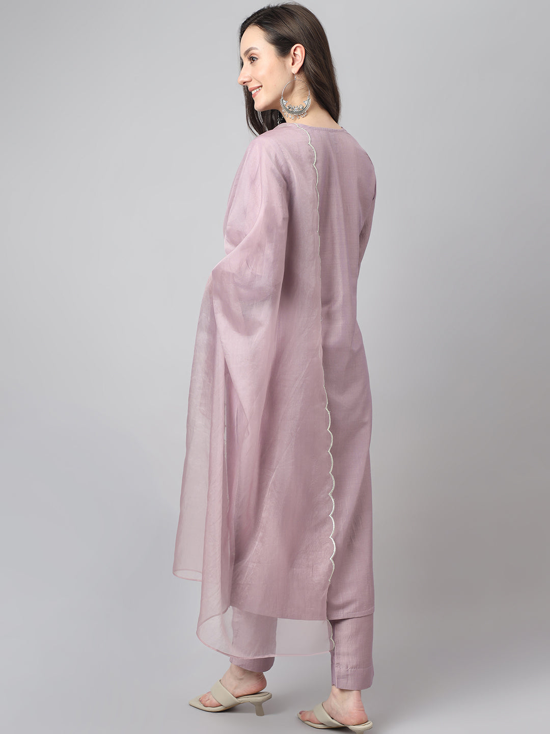 Women's Lavender Chinon Embellished Kurta with Pant and Dupatta