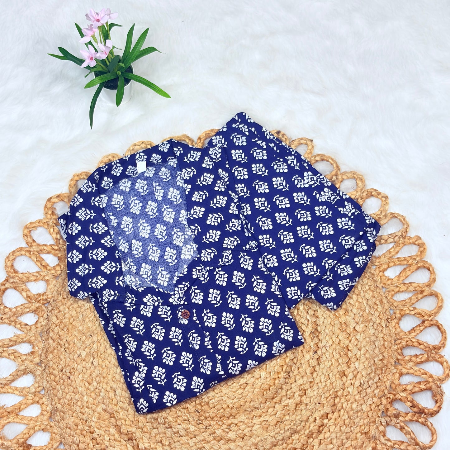 Women’s Elegant Navy Blue Coord Set with Floral Print