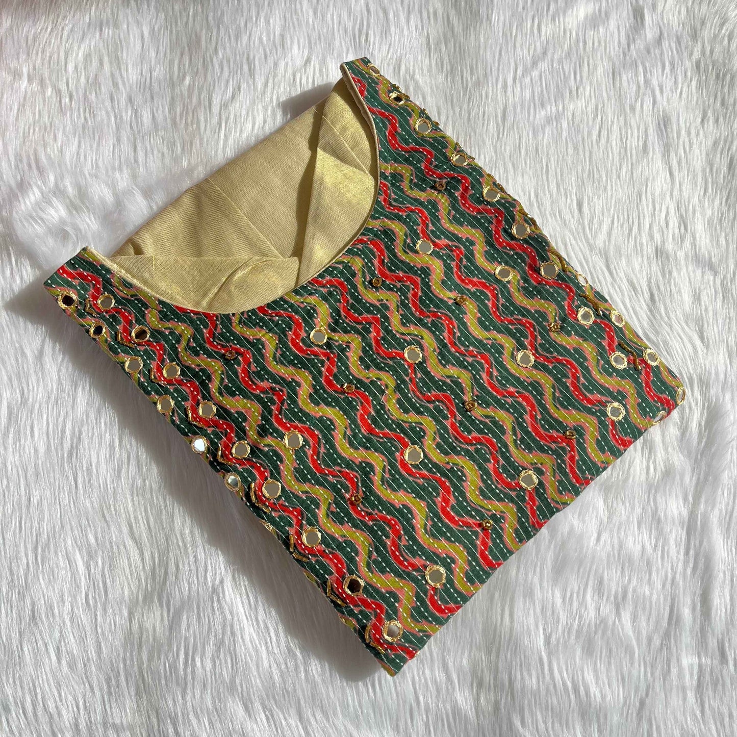 Women's Stylish Kerala Traditional Tissue Anarkali Kurti with Mirror work