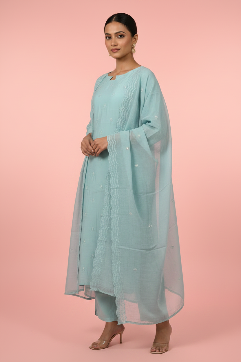 Aqua Salwar Suit – Blush Pink – Three Quarter Turn Pose