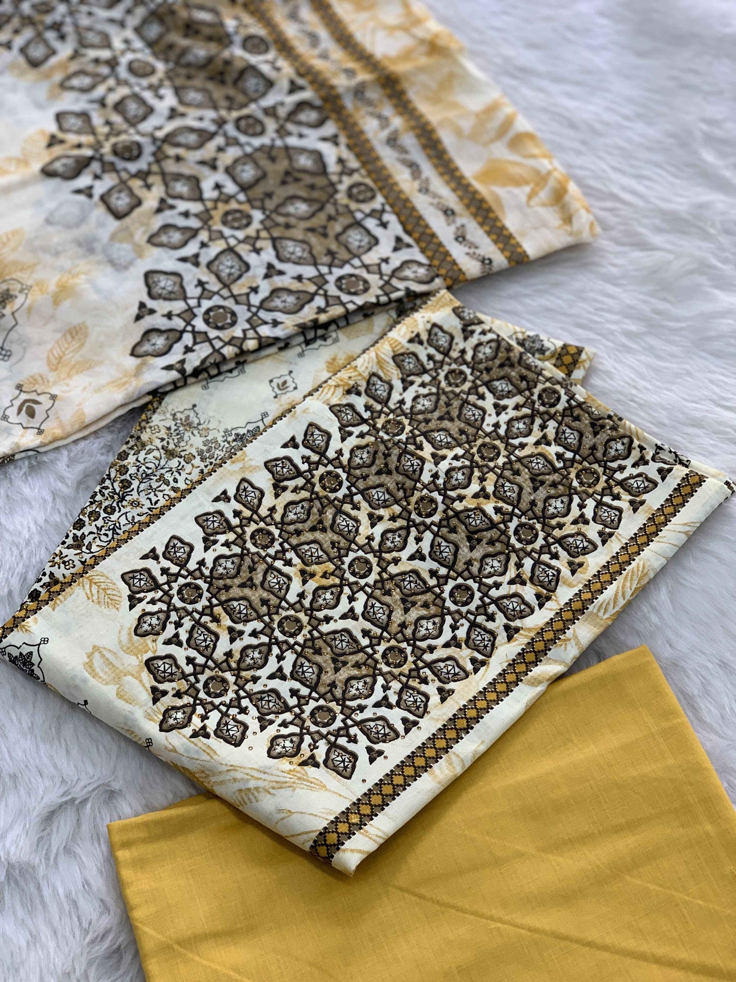 Yellow Karachi Printed Cotton Suit set