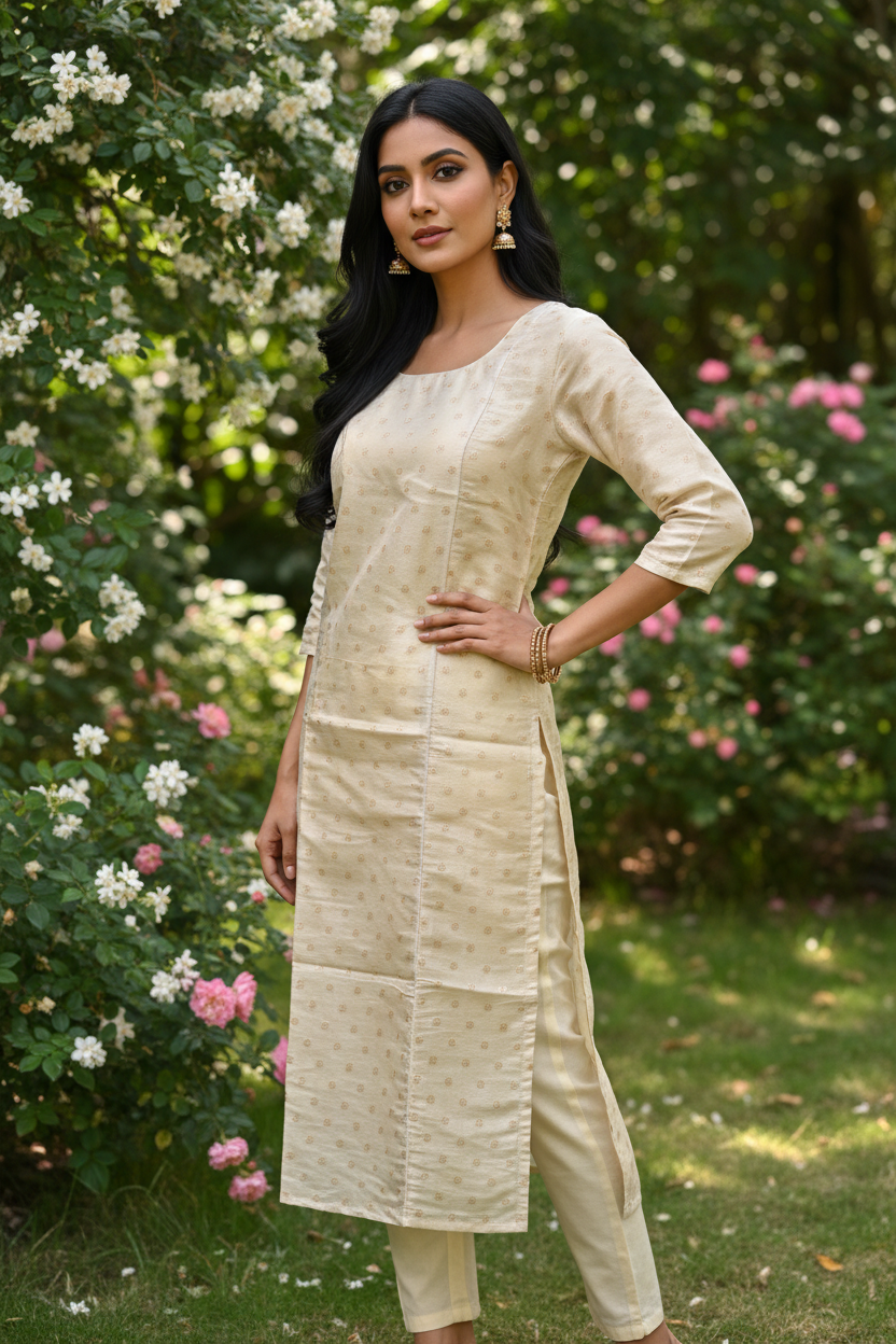 Cream Kurti - 3/4 Angle