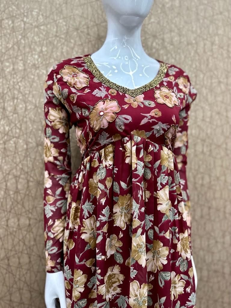 Women’s Handwork Printed georgette Alia Cut Flared Kurta