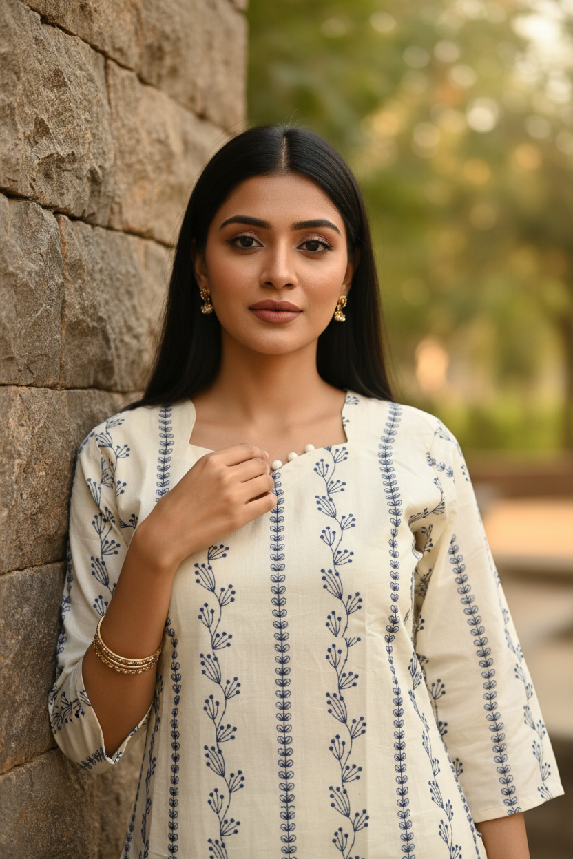 Off White Kurti - Neckline Detail
