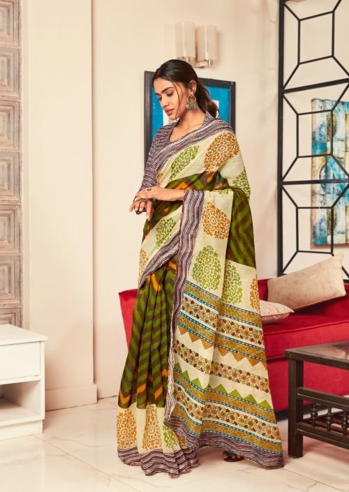 green hand block saree