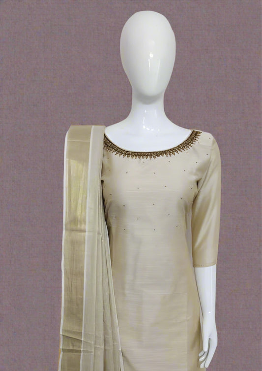 Women's Kerala Traditional Handwork Gold Tissue Readymade Salwar