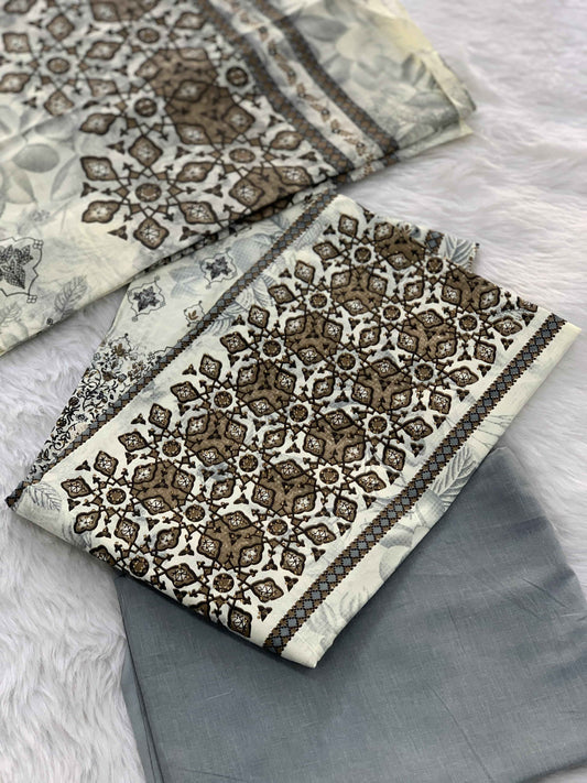 Grey Karachi Printed Cotton Suit set