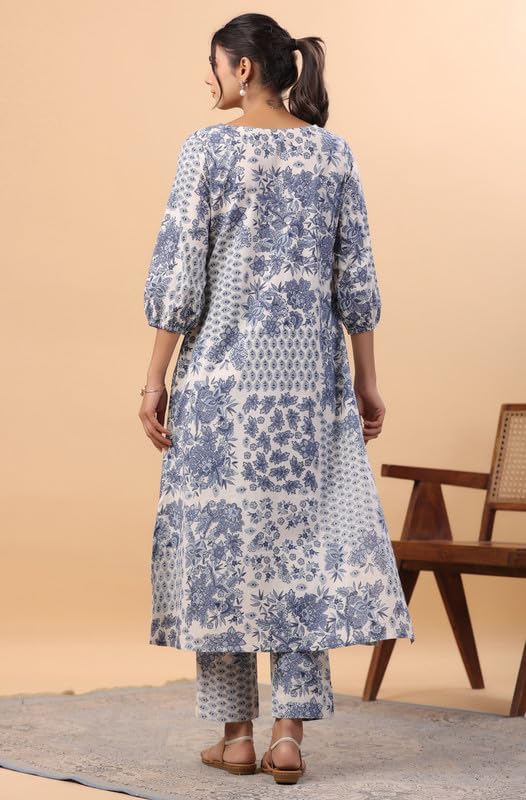 Women's Off White Cotton Tropical Regular Kurta Set