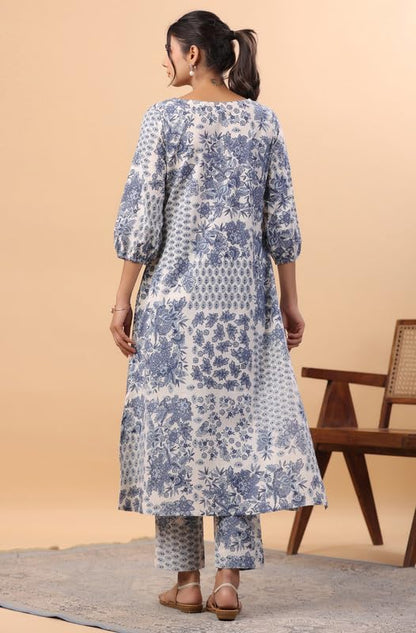 Women's Off White Cotton Tropical Regular Kurta Set