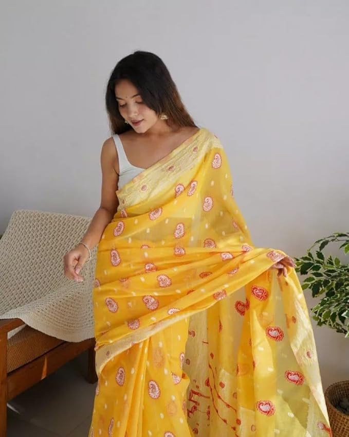 Women's Yellow Banarasi Kanjivaram Woven Silk Saree with Rich Jacquard Border – Festive & Wedding Wear