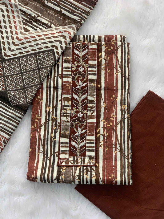 Brown Printed Cotton suit Set