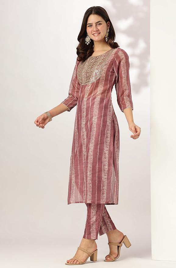 Women's Mauve Tie & dye Kurta & Pant Set for Women Silk Blend Fabric Latest Fashion