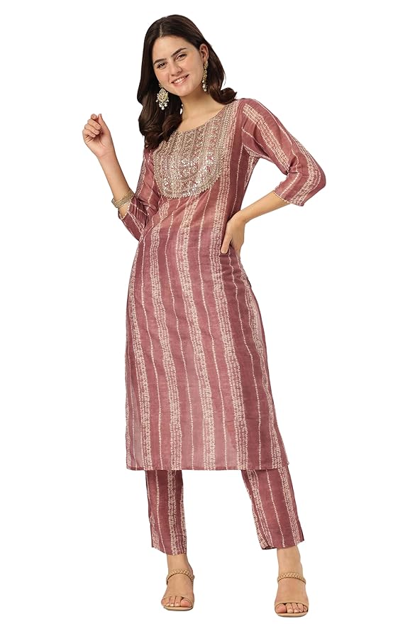 Women's Mauve Tie & dye Kurta & Pant Set for Women Silk Blend Fabric Latest Fashion