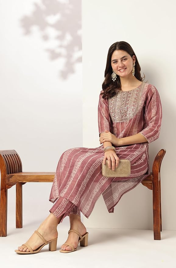 Women's Mauve Tie & dye Kurta & Pant Set for Women Silk Blend Fabric Latest Fashion