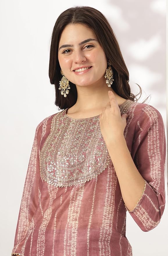 Women's Mauve Tie & dye Kurta & Pant Set for Women Silk Blend Fabric Latest Fashion