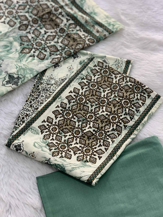 Green Karachi Printed Cotton Suit set