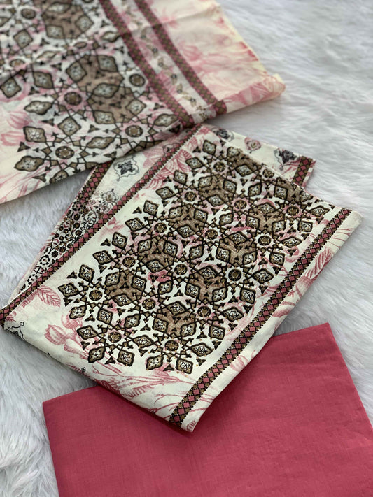Pink Karachi Printed Cotton Suit set
