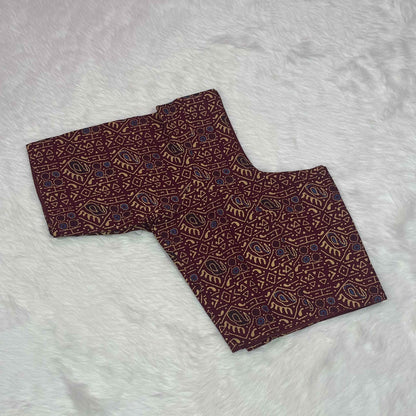 Ajrakh Print Non Paded Cotton Ready To Wear Maroon Blouse