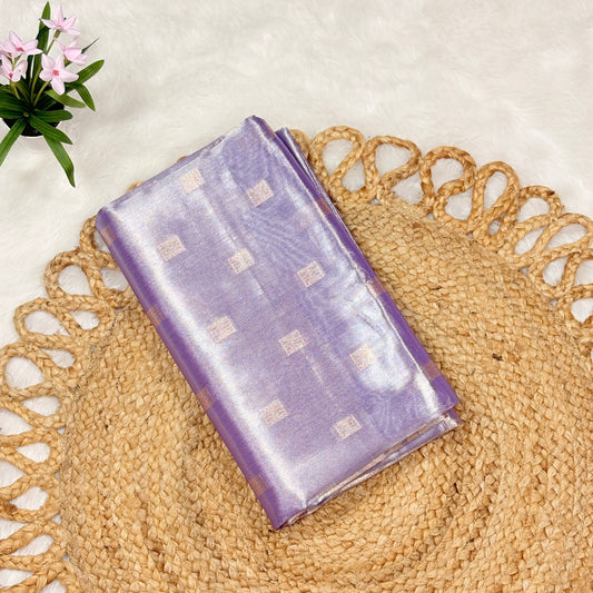 Elegant Lavender Tissue Silk Saree with Rose Gold Zari Checks – Lightweight Party Wear Saree