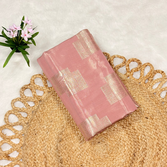 Elegant Pink Tissue Silk Saree with Rose Gold Zari – Lightweight Party Wear Saree