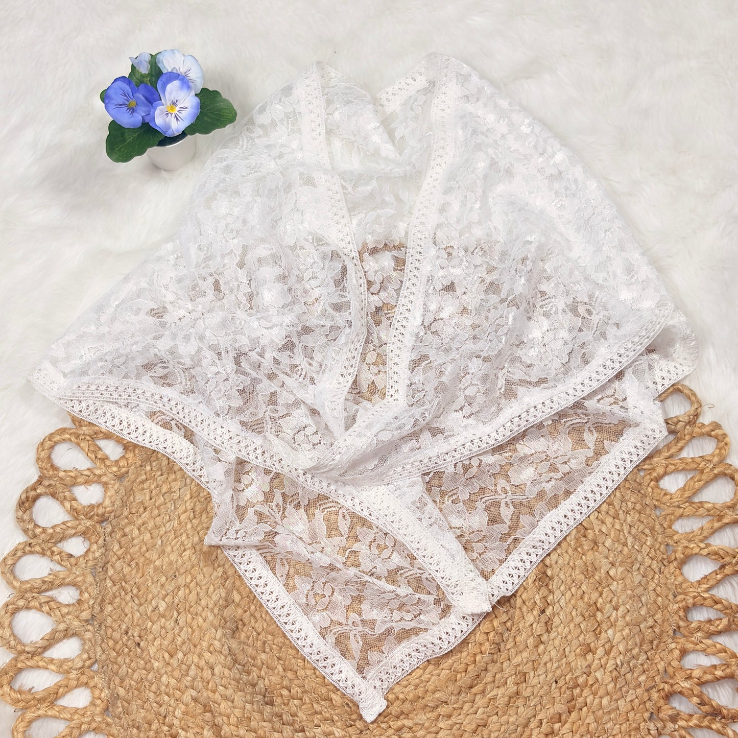 Elegant White Floral Lace Scarf for Women – Lightweight & Stylish