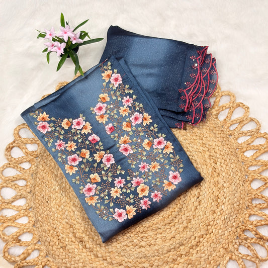 Embroidered Neck Work Shimmer Suit Set